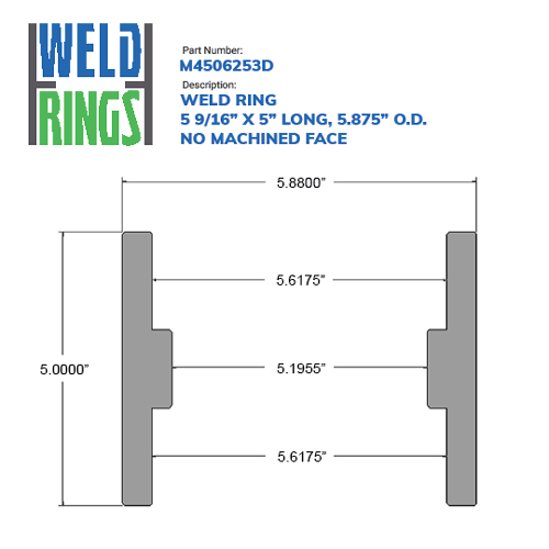 05.563" Weld Ring - 5" Long, No Machined Face (5 9/16") - Wellmaster